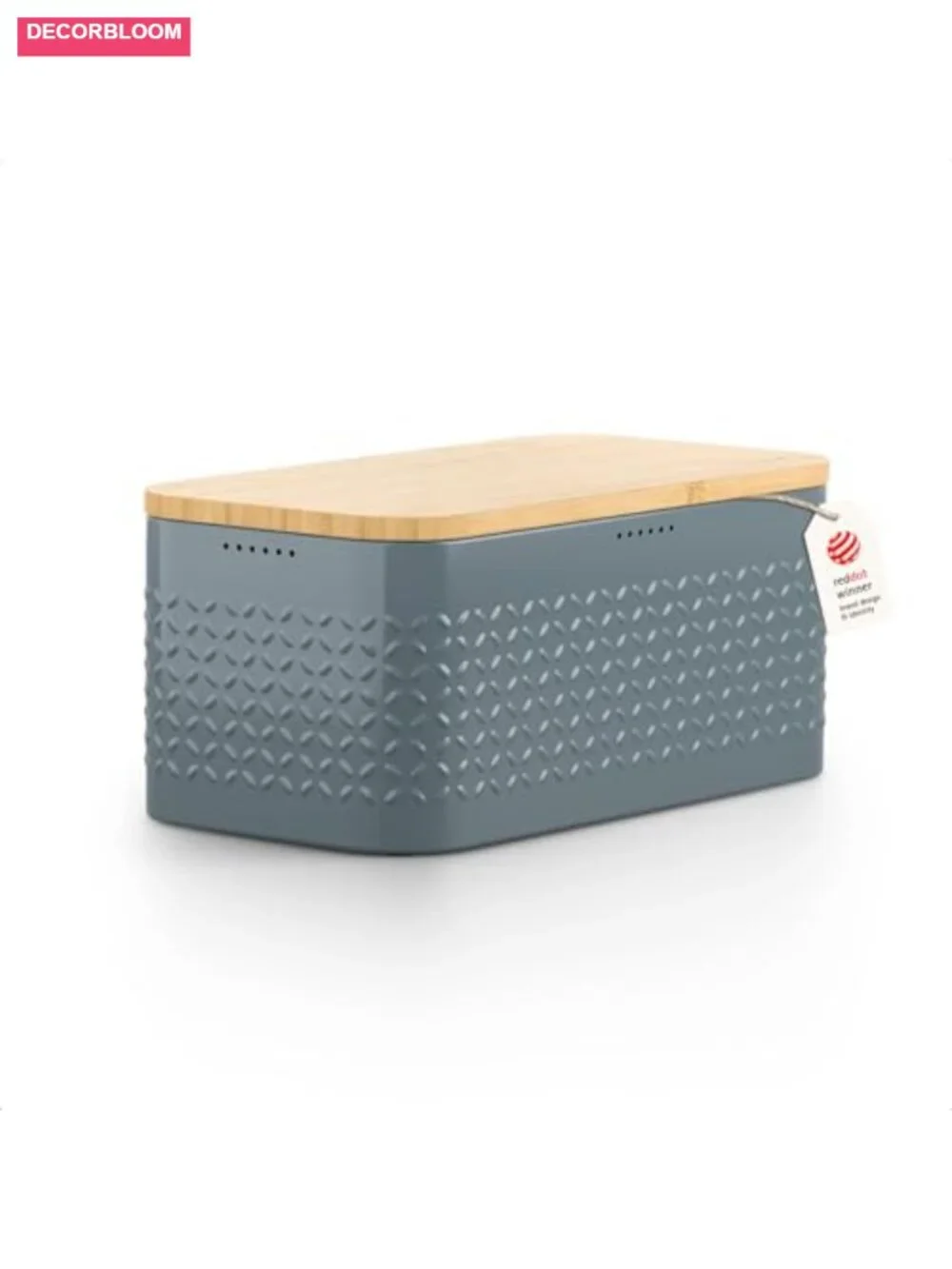 Metal Bread Box with Bamboo Cutting Board Lid, Ventilated, Non-Slip Pads,